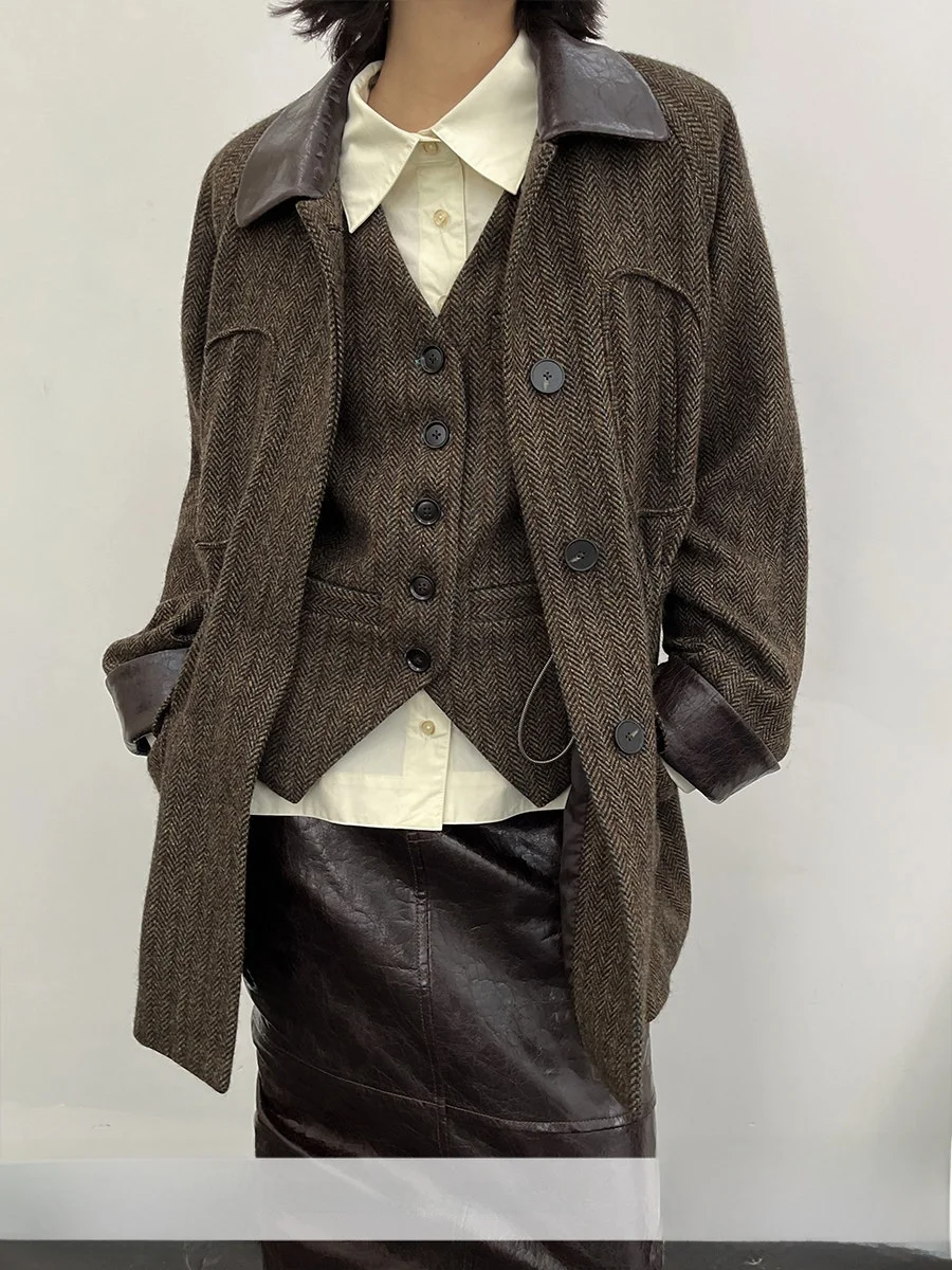 

TiaTia, оригинальный дизайн, шерстяной жилет в клетку, осень-зима, новый Faionable многослойный жилет, женская ор Верхняя одежда