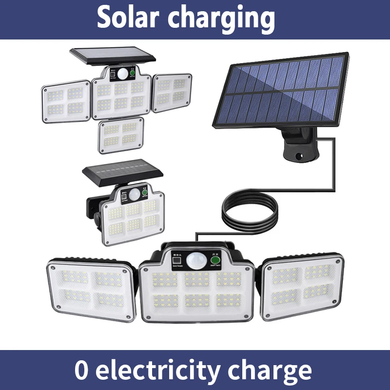 

Уличная светодиодная настенная лампа на солнечной батарее 120 светодиодный 168/228 с регулируемыми головками, водонепроницаемое светодиодное освещение IP65 с 3 режимами работы