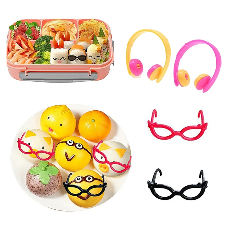 ●4Pcs Bento Decoration Tools Lunch Bento Box Food Headphones Glasses Headwear Buffet Sandwich Toppers Decor For Bento Decoration
