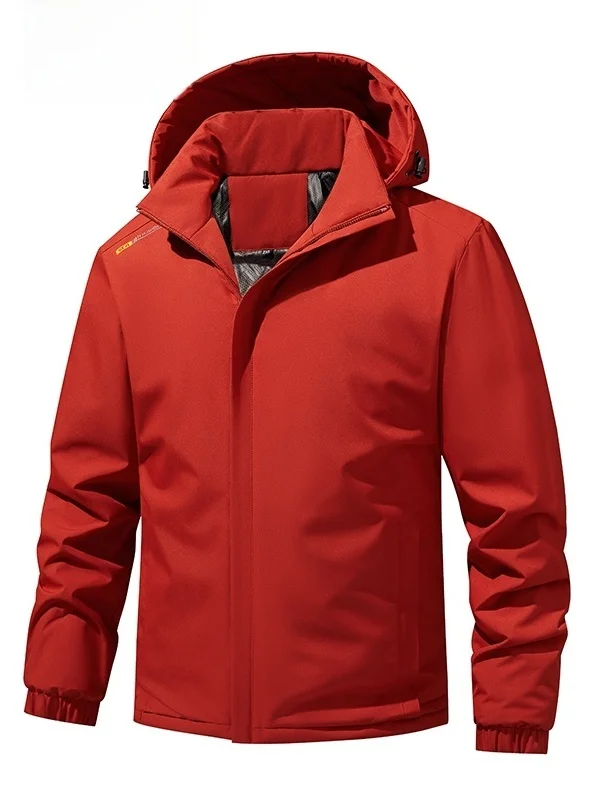 

Thiened Waterproof Outdoor Cotton Jaet for Men with kets Warm Youth Zipper Windproof Cotton Clothes in Big Red Size L ...