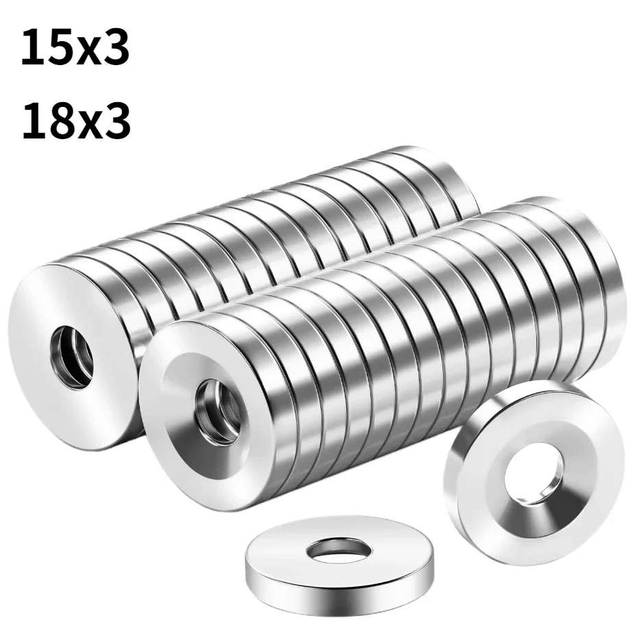 15Pcs imanes 15x3 18x3 Hole 4.2mm Countersunk Round Magnet Super Powerful Strong Permanent Magnetic Disc Neodymium Magnets