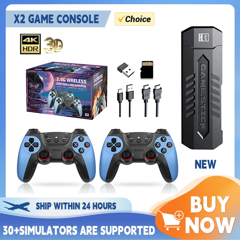 2026 New X2 Blue Retro Gaming Stick with Games Wireless Control TV Handheld Video Game Console for PS1/N64/GBA Xmas Gift