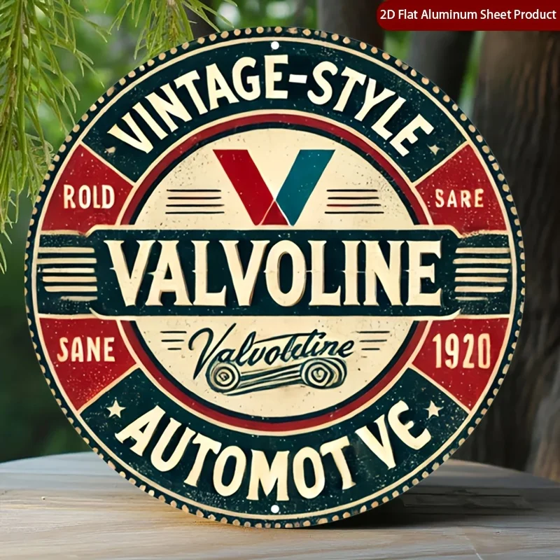 2D Flat, 2D Flat 1pc Vintage Look Round Aluminum Sign, Automotive Metal Tin Sign - Classic Design Rustic Metal Wall Art, Retro L