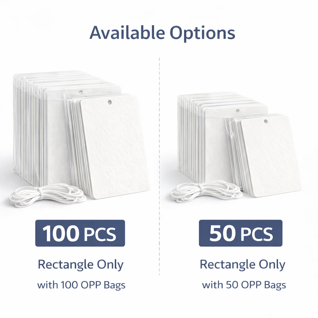 100PCS / 50PCS Rectangle Sublimation Air Freshener Blanks with OPP Bags & Hanging Cords, Blank Car Freshener Sheets for Heat Tra