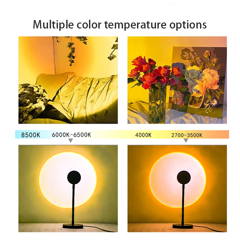 MARPOU Sunset Projector Lamp Rainbow Atmosphere Night Light LNeon Projector Photography Wall Atmosphere Light For Bedroom Gift