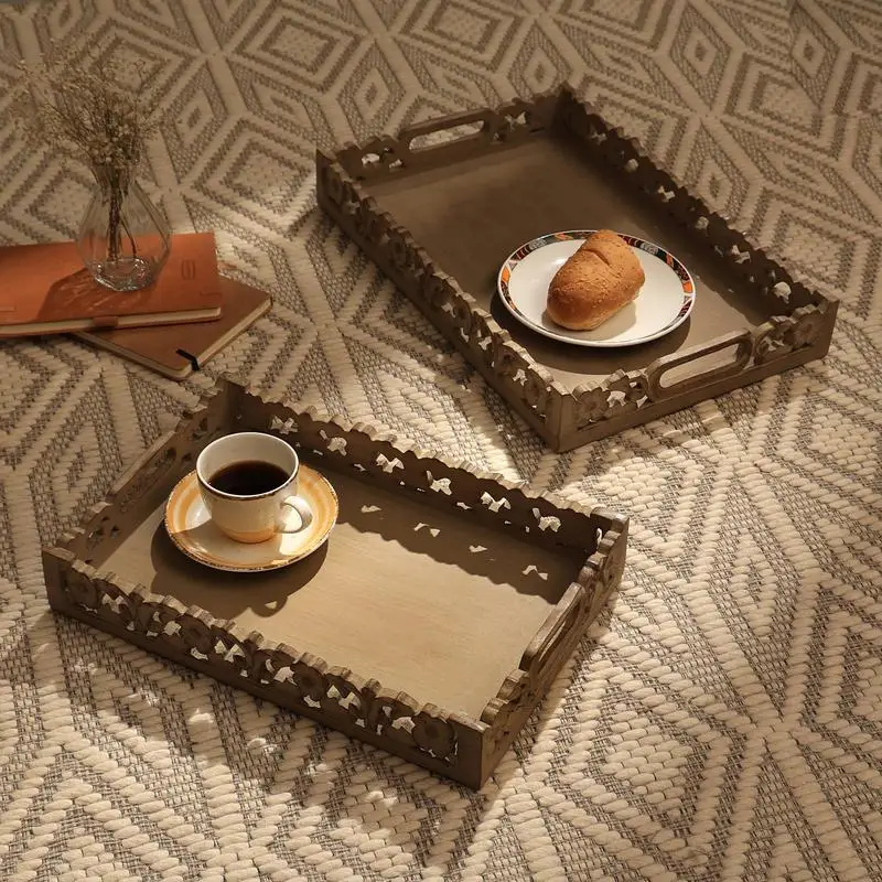 

Поднос ручной работы из дерева манго коричневого цвета — декор 18 x 12 x 2,5 дюйма