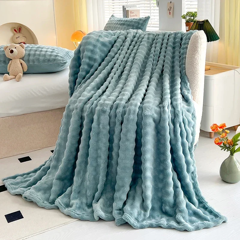 Bubble Fleece Blanket Dark Grey Solid Color Rolled Edge Cover Blanket Soft and Bedding Comfortable Bedspread