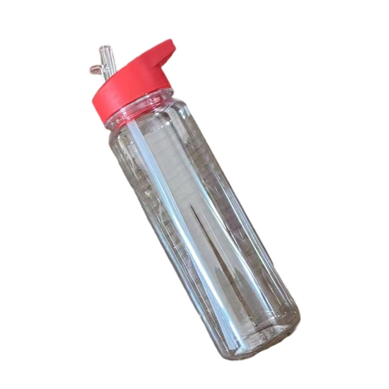 LeakProof Sports Water Bottles 700ml Clear Plastic Bottles with Straw Wide Mouths Cup for Gym Cyclings Hikings Campings