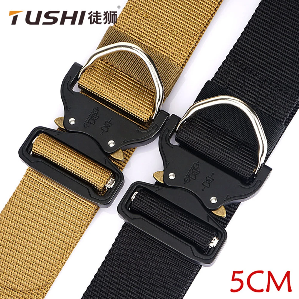 

TUSHI 2.0 inch New Tactical Belt Alloy Buckle Quick Release Elastic Belt Casual Nylon Tooling Training Belt Men Trousers Belt