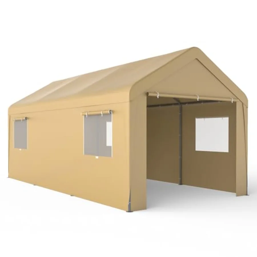 

10'x20' Heavy Duty Carport with Roll-up Windows and Removable Sidewalls Doors for Truck Boat and Car Storage Portable Garage Id