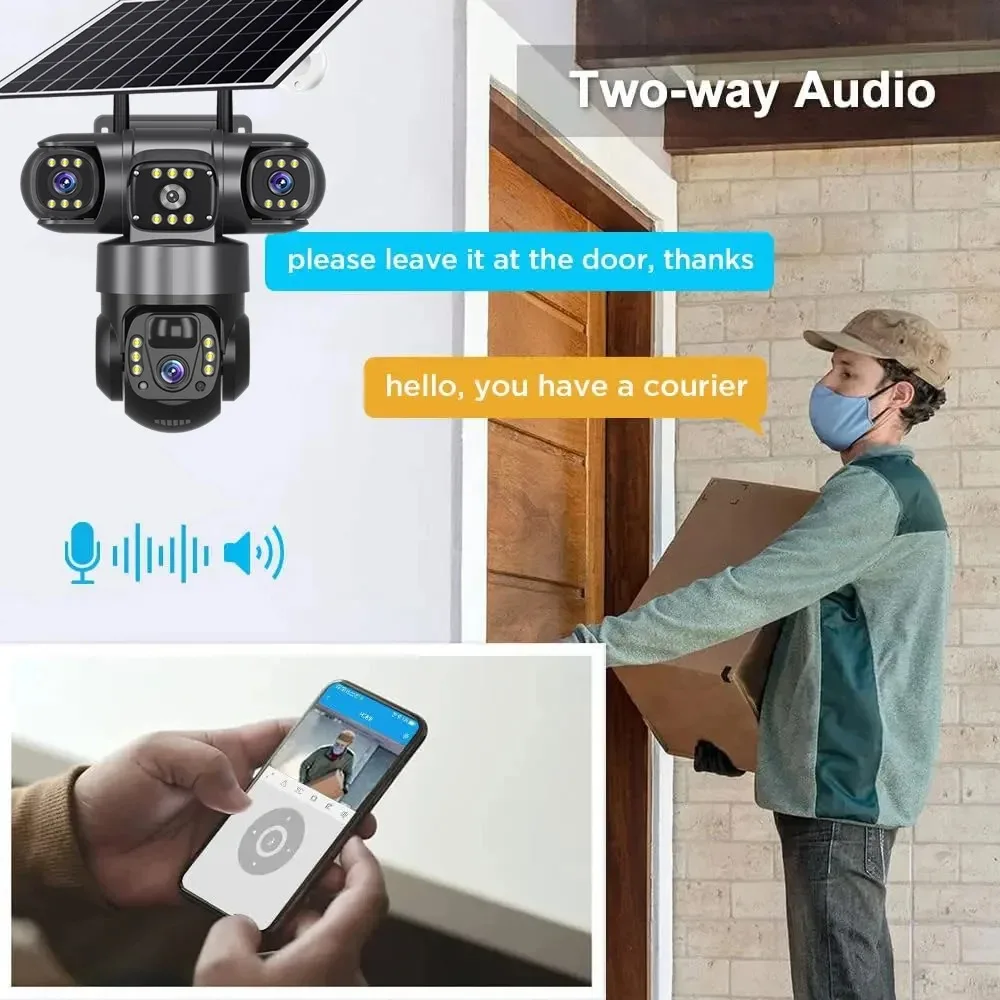 SIM Card 4G Solar PTZ Camera, No WiFi Required, AI Tracking V380 Outdoor Waterproof Surveillance Camera