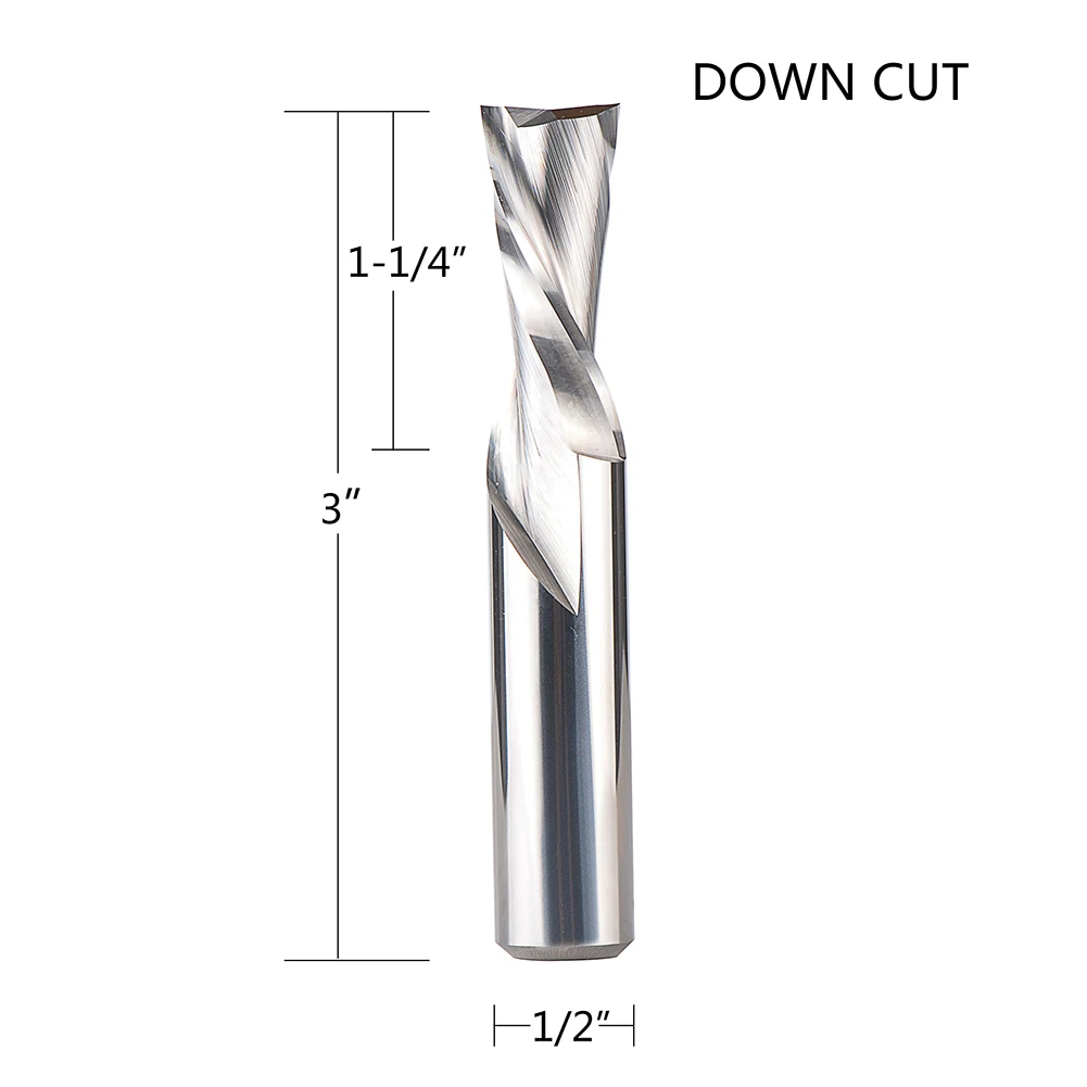 Dreanique 1 st Down cut Spiraal Vhm Frees 1/4 1/2 Schacht 2 Fluiten Houtbewerking End Mill voor Houtsnijwerk Steken
