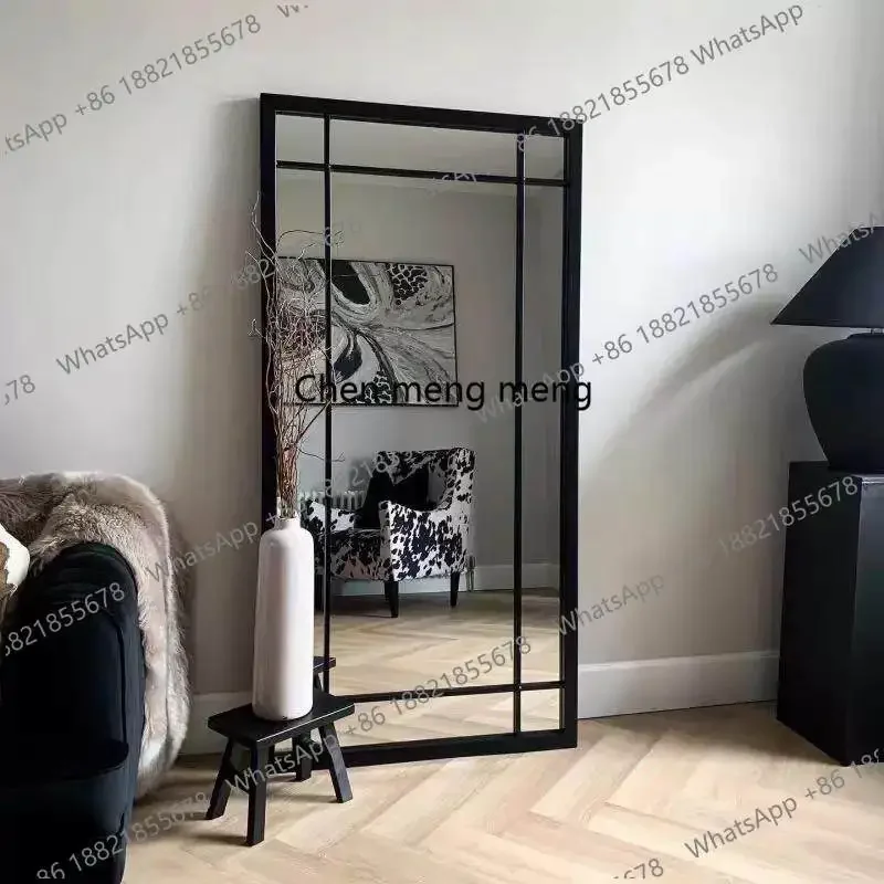 A139French retro full body mirror simple square floor mirror lattice large mirror household entrance light luxury