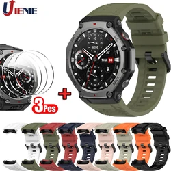 Silicone Watch Band& Toughened Glass for Huami Amazfit T-REX 3 Strap Original Watchband T-Rex3 Sport Bracelet Wristband+Tool