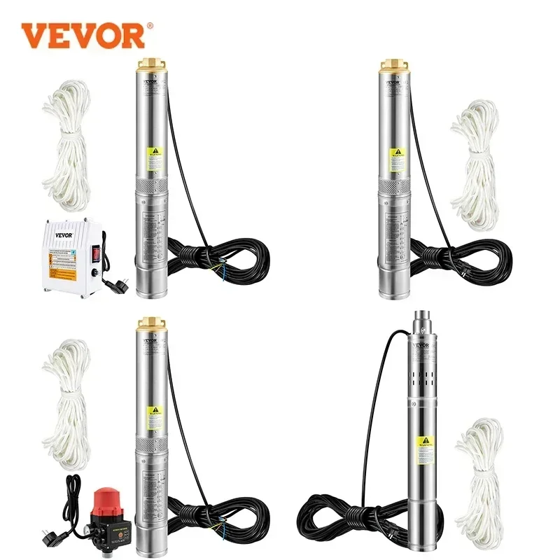 VEVOR Deep Well Submersible Pump Stainless Steel Water Pump 370W/550W/750W/1100W Large Flow Rate High Head Lift Extracting Water