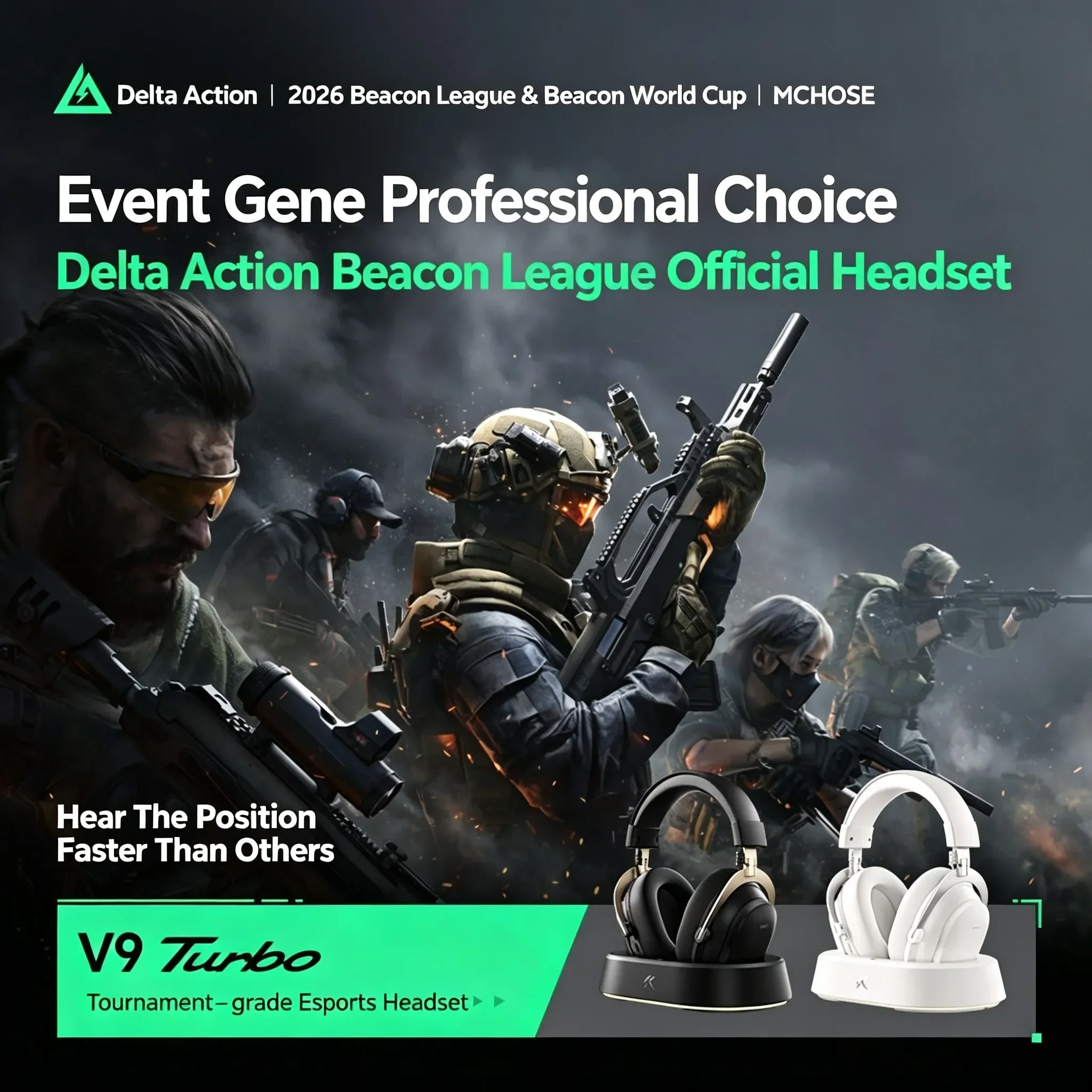 MCHOSE V9 Turbo+ Wireless Gaming Headset 60mm 7.1 Surround Sound 2000mAh RGB Magnetic Charging Base Low Latency for E-sports PC