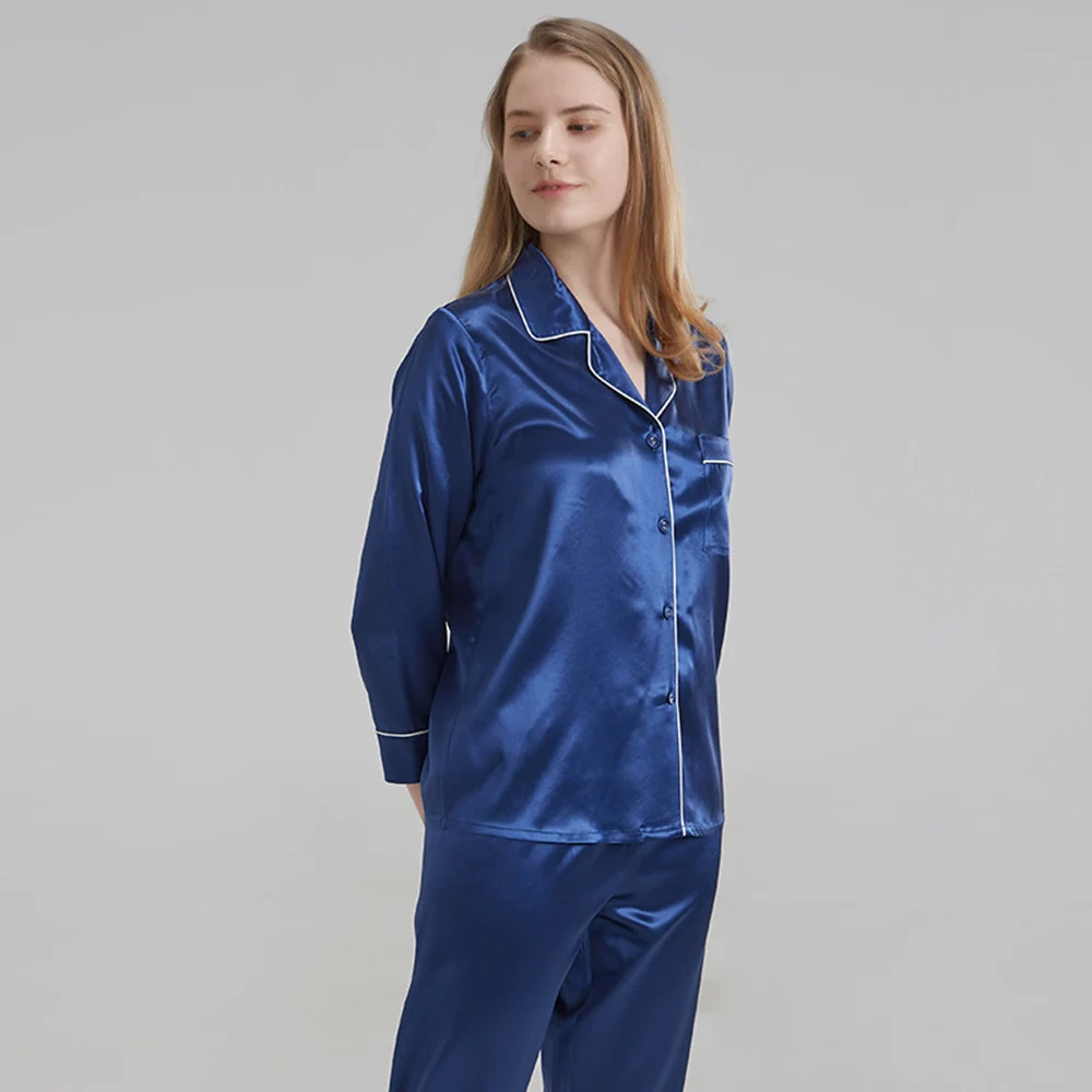 Jaxmonoy Real Silk Pajama Set for Women Luxury 6A Mulberry Silk Shirts and Trousers Two Pieces Sets Spring Summer Fall Sleepwear