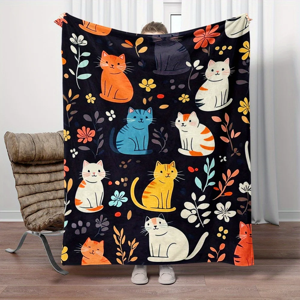 Cute Cat Pattern Blanket Adorable Feline Print Throw For Sofa Living Room Cozy Home Decor Accent Gift Idea Modern Style
