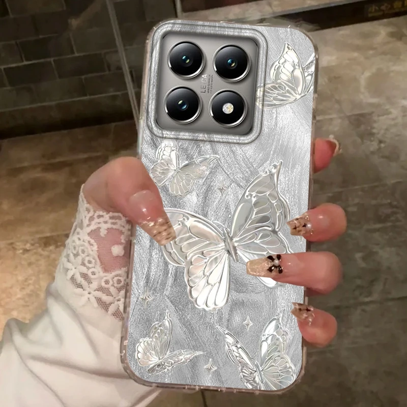 Роскошный чехол для телефона с текстурой перьев для девочек и женщин с бабочкой для Xiaomi 14T 13T Pro 14Tpro 11 Lite 5G NE, противоударный чехол Fundas Cover