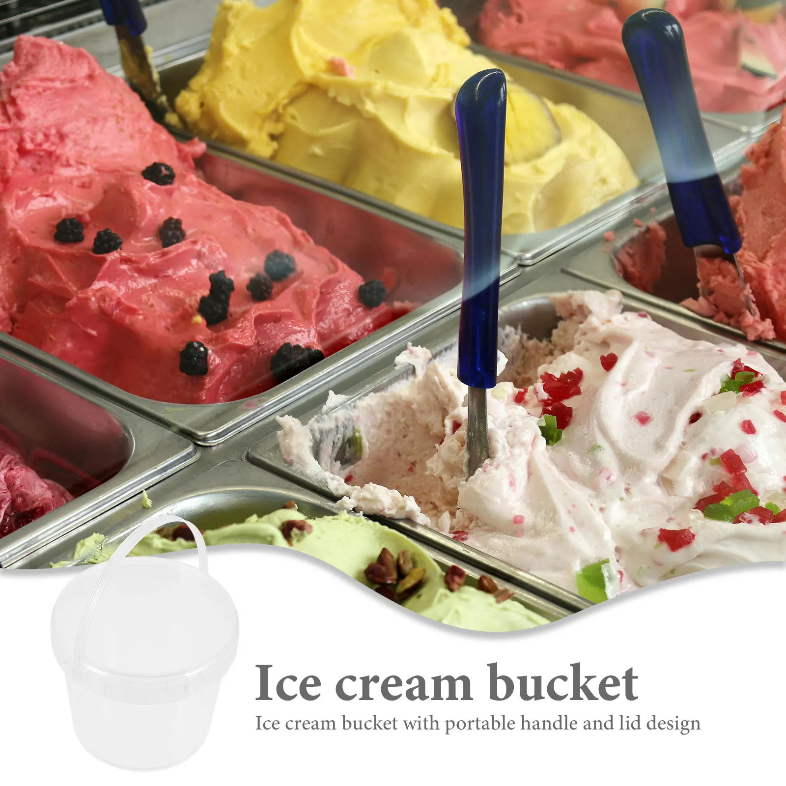

3Pcs Reusable Ice Cream Container Thick Material Portable Handle Lid Perfect for Meal Prep Storage Freezer Safe