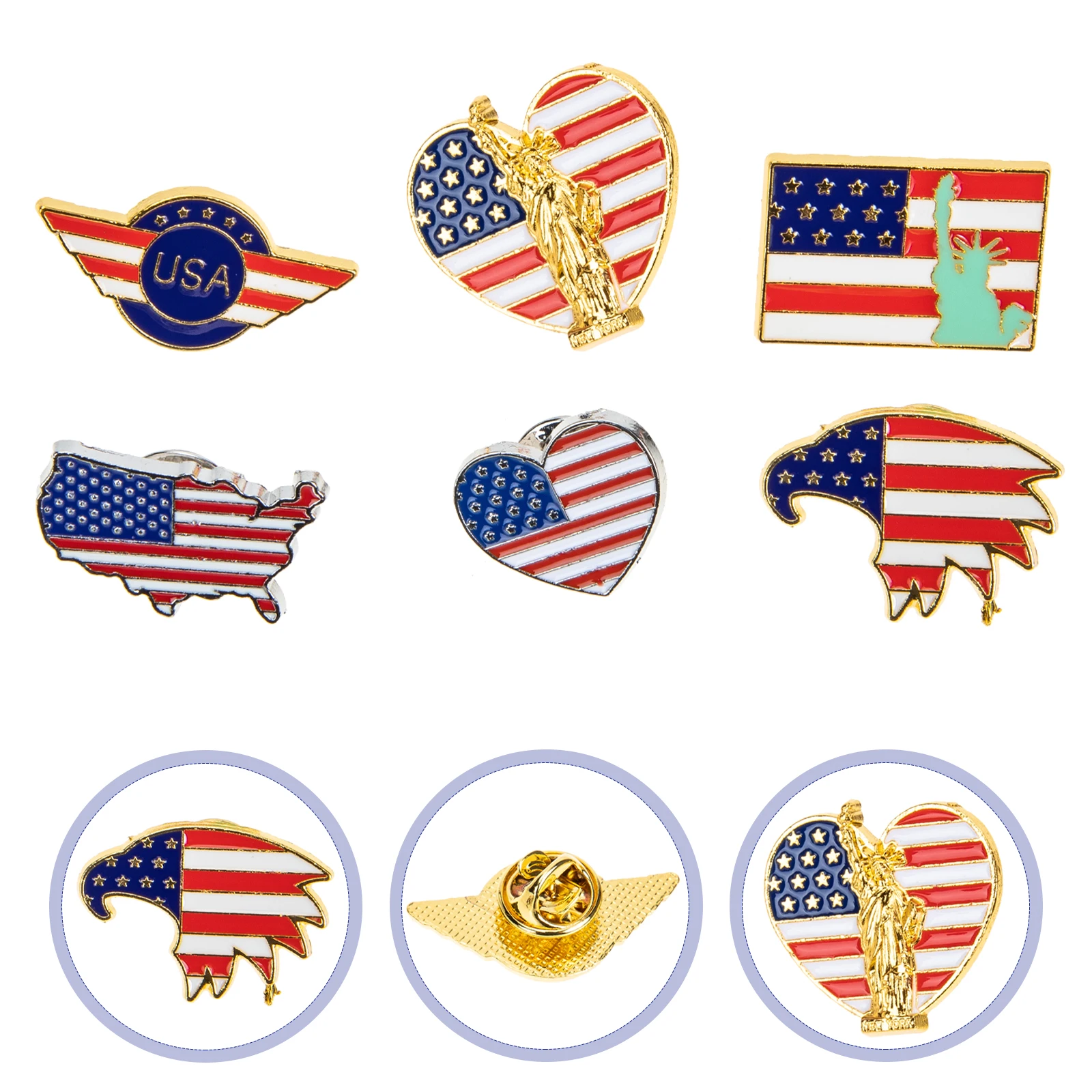 6 pezzi spilla spille in lega accessori per vestiti Giorno dell'Indipendenza Giorno dell'Indipendenza Decorazione per spilla distintivo in lega che non sbiadisce