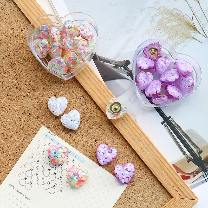 

Cute Sequins Love Heart Thumbtacks I-shaped Nails Art Cork Board Press Nail Metal Pin Push Pins Thumb Tacks Stationery Buttons