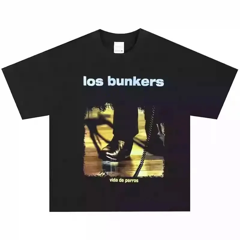 Camiseta de Los Bunkers Band Rock 2026, camisetas Retro americanas de algodón de calle de gran tamaño de gama alta, producto novedoso de lujo, camisetas Unisex de alta calidad