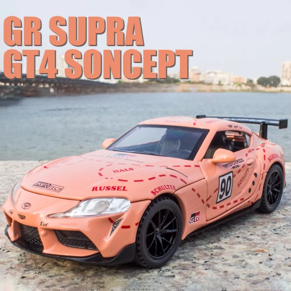 

1:32 Toyota Supra GT4 Concept, модель спортивного автомобиля, игрушка, корпус из сплава, резиновая шина, литая под давлением модель суперкара, украшение для детей, коллекционные подарки