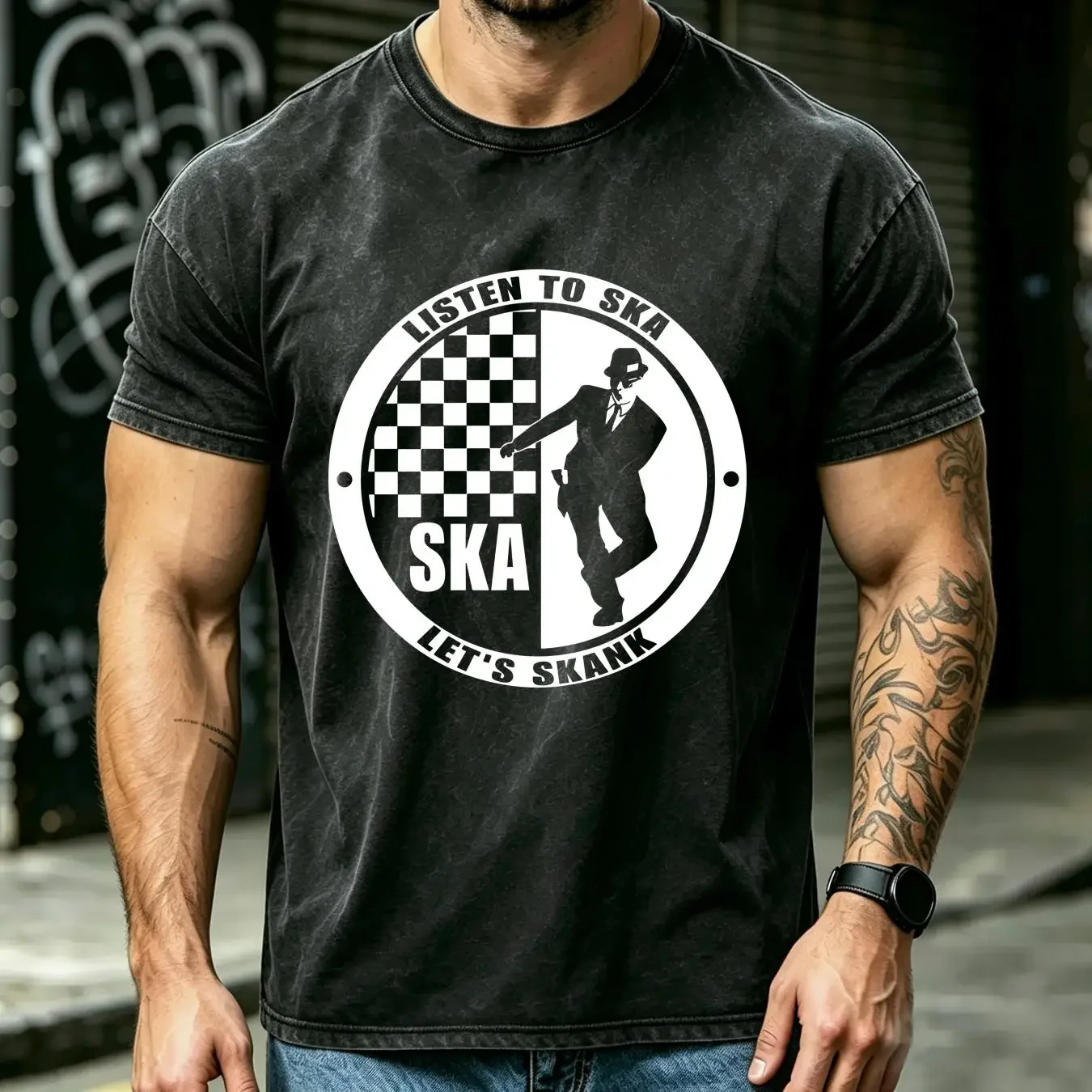 washed T Shirt SKA Skank Rude Boy Specials Bad Manners Selecter Madness Skin 2 Tone vintage Washed designer clothes Breathable