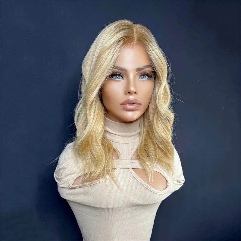 

Natural Preplucked Hairline Ombre Golden Blonde Synthetic Lace Front Wig eat Resistant Women Gift Wig Daily Party Use 18 Inches
