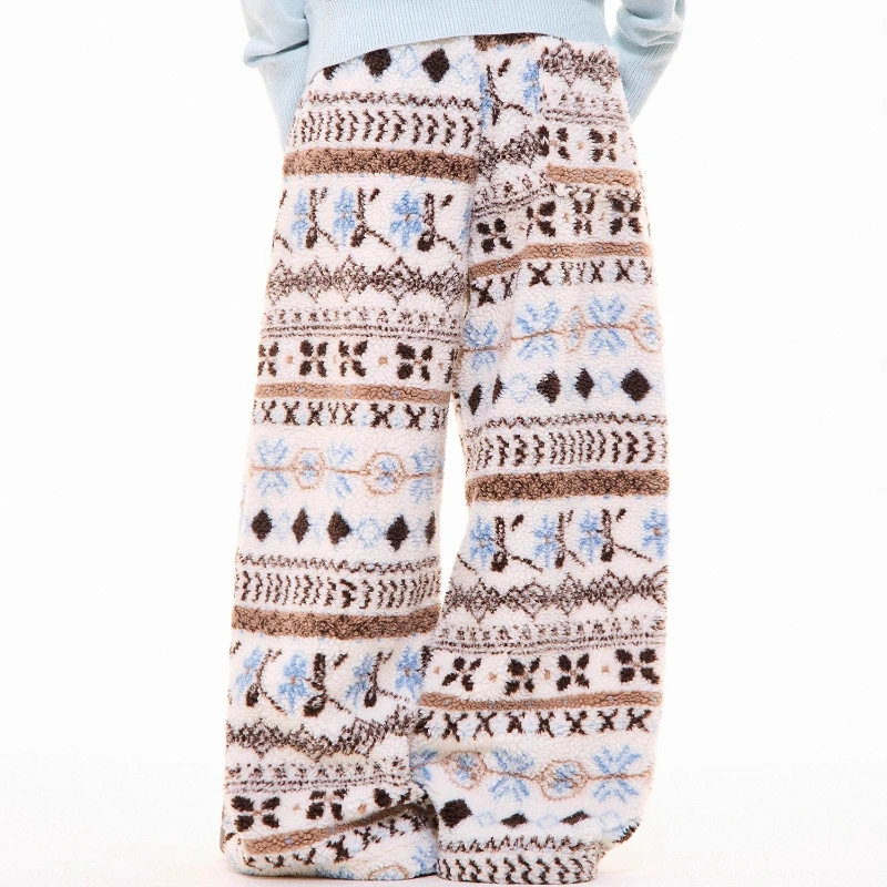 Christmas Lamb Wool Wide-Leg Women's Trousers 2025 Winter New Versatile Loose Y2k Thickened Warm Straight-Leg Sweatpants Ladies