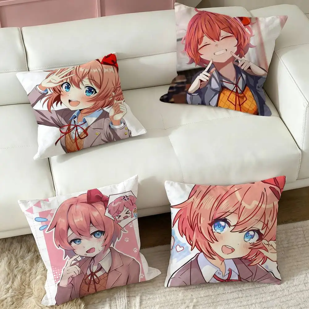 anime Sayori-ii  Square Double-Sided printed Pillow Case Bedroom Bedside Pillow Sofa Cushion Cover