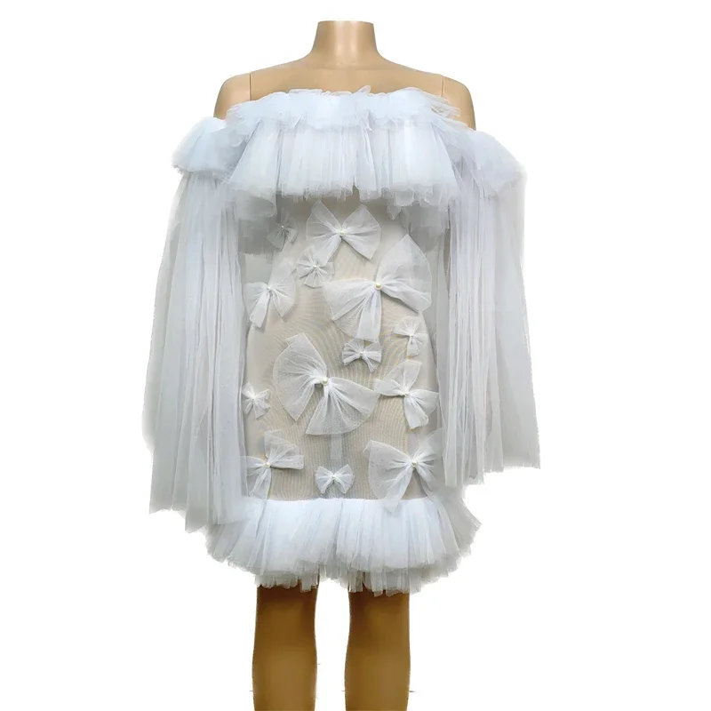 Women'S Party Dress White Lace Evening Prom Dresses Birthday Celebrate Costume Festival Outfit Stage Performance Wear XS6630