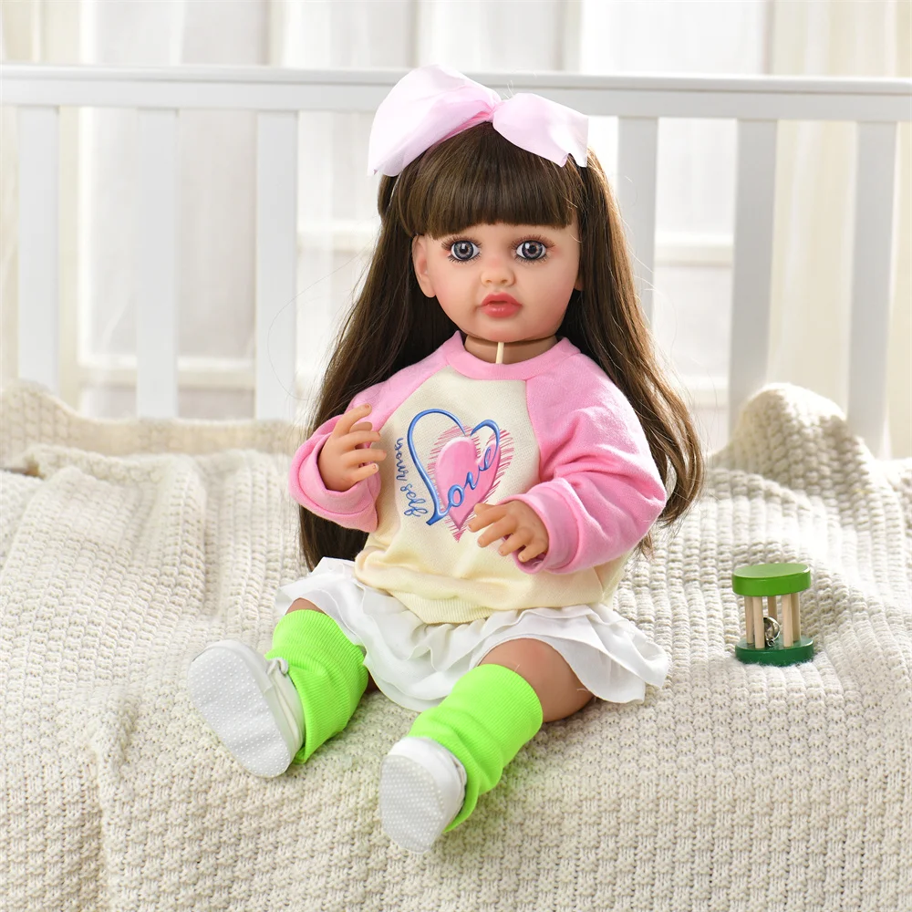 

55 см 22 дюйма реалистичные куклы реборн для новорожденных мягкий виниловый корпус может стоять 3D кожа игрушка ручной работы фигурка подарок на день рождения для девочек