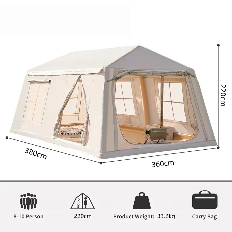 13.68 Area Four-Season Waterproof Portable Inflatable Camping Tent with 300D Oxford Fabric for 8-10 People