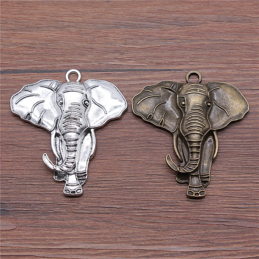 WYSIWYG 1pcs 71x63mm Big Elephant Pendants Antique Silver Color Elephant Pendants Charms Large Elephant Charm