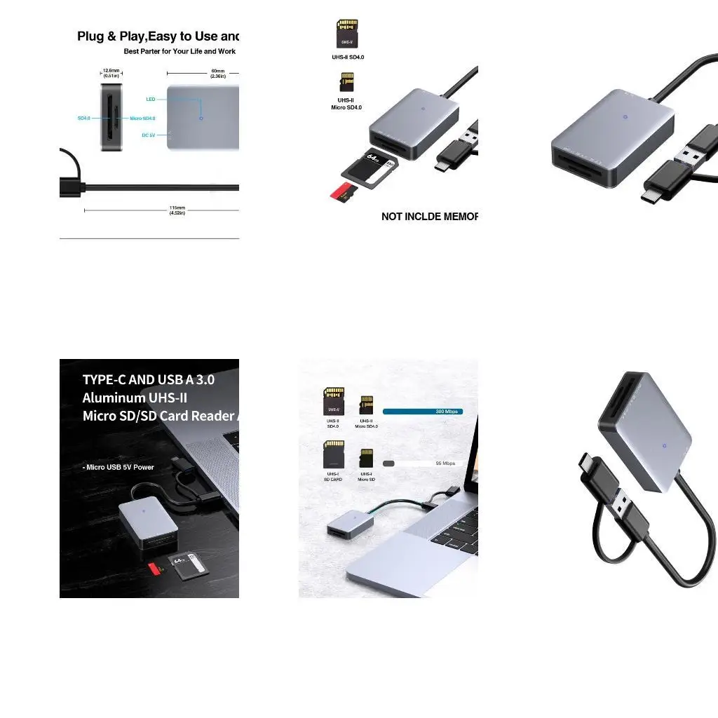Y1UB Fast Speed UHS SD4.0 Card Reader with Two USB & Type C Interfaces for Diverses Devices