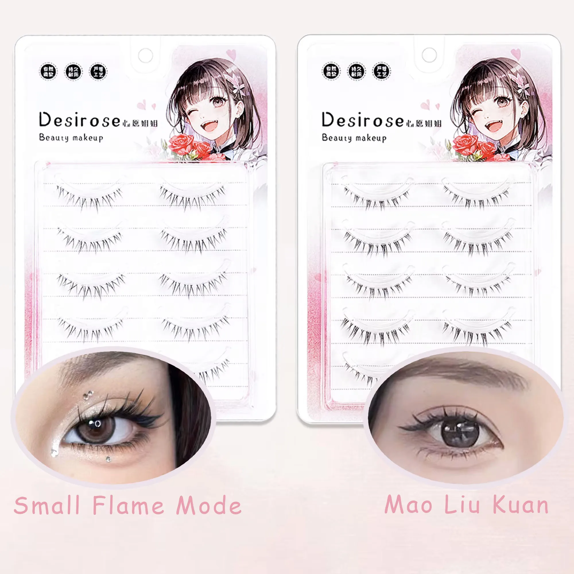 5 Paar Manga-Wimpern, natürliche untere Wimpern, handgefertigte falsche Wimpern mit transparentem Band, geeignet für das tägliche Make-up – Detail 2