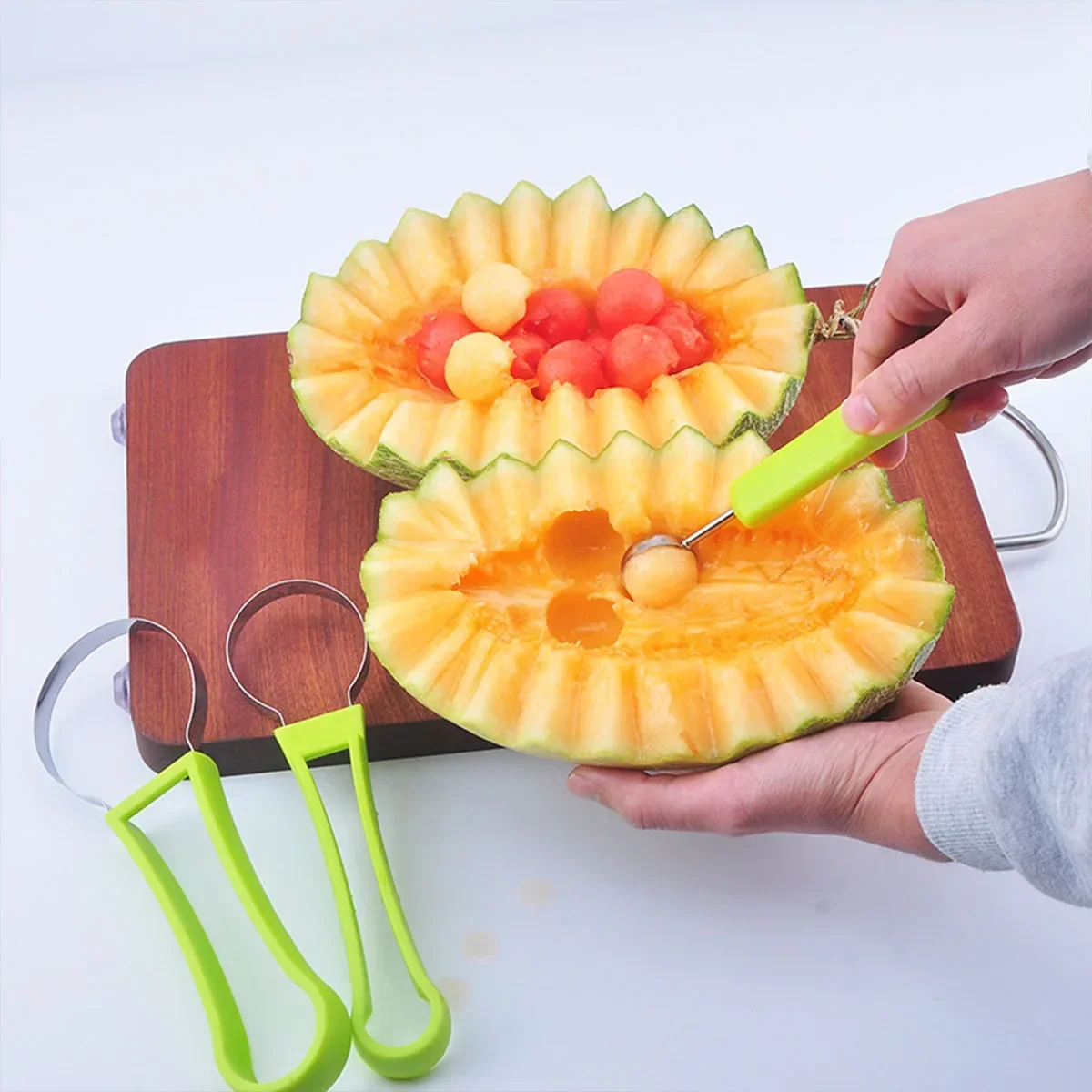 3pcs/set-Fruit Platter Cutting Machine Set Three in one Watermelon Ball Excavator Shape Carving Knife Fruit Cutting Nit