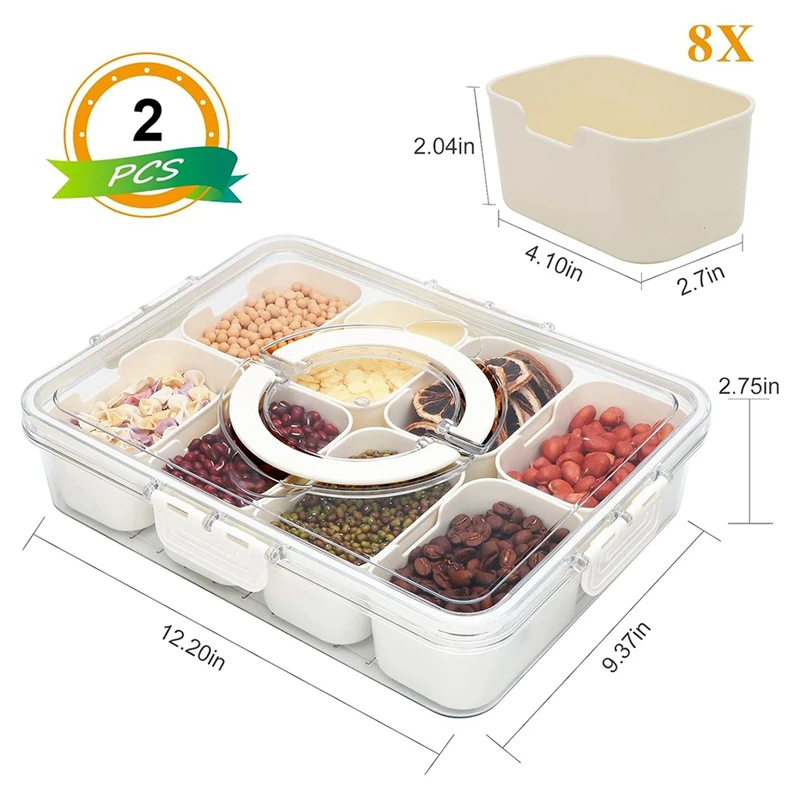 

Snack Tray with Lid and Handle for Portable Snack Platters, 2 PcsJAS