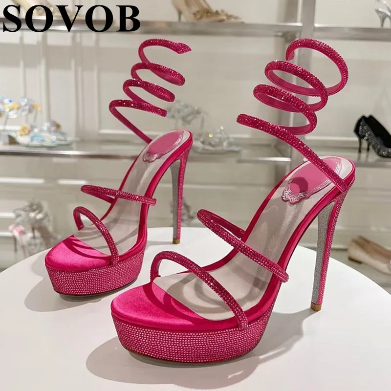 

Summer Bling Bling Crystal High Heel Platform Sandals Women Narrow Band Elastic Band Gladiator Sandalias Sexy Party Dress Shoes