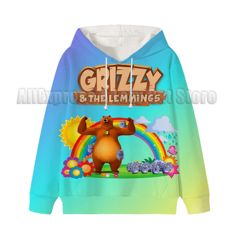 Grizzy En De Lemmings Hoodie Kawaii Anime Kinderen Cartoon Herfst Capuchon Sweatshirt Mode Kids Jongens Meisjes Jas Cadeau