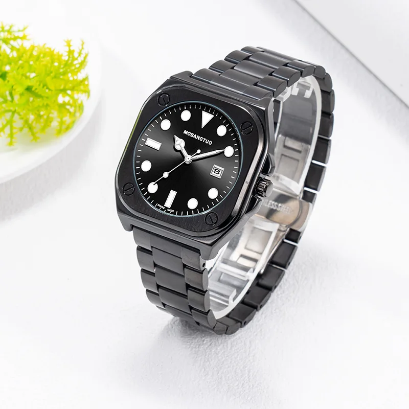 MOBANGTUO Square Steel Band Women's Watch Foreign Trade Live Large Dial Calendar Luminous Round Bead Watch