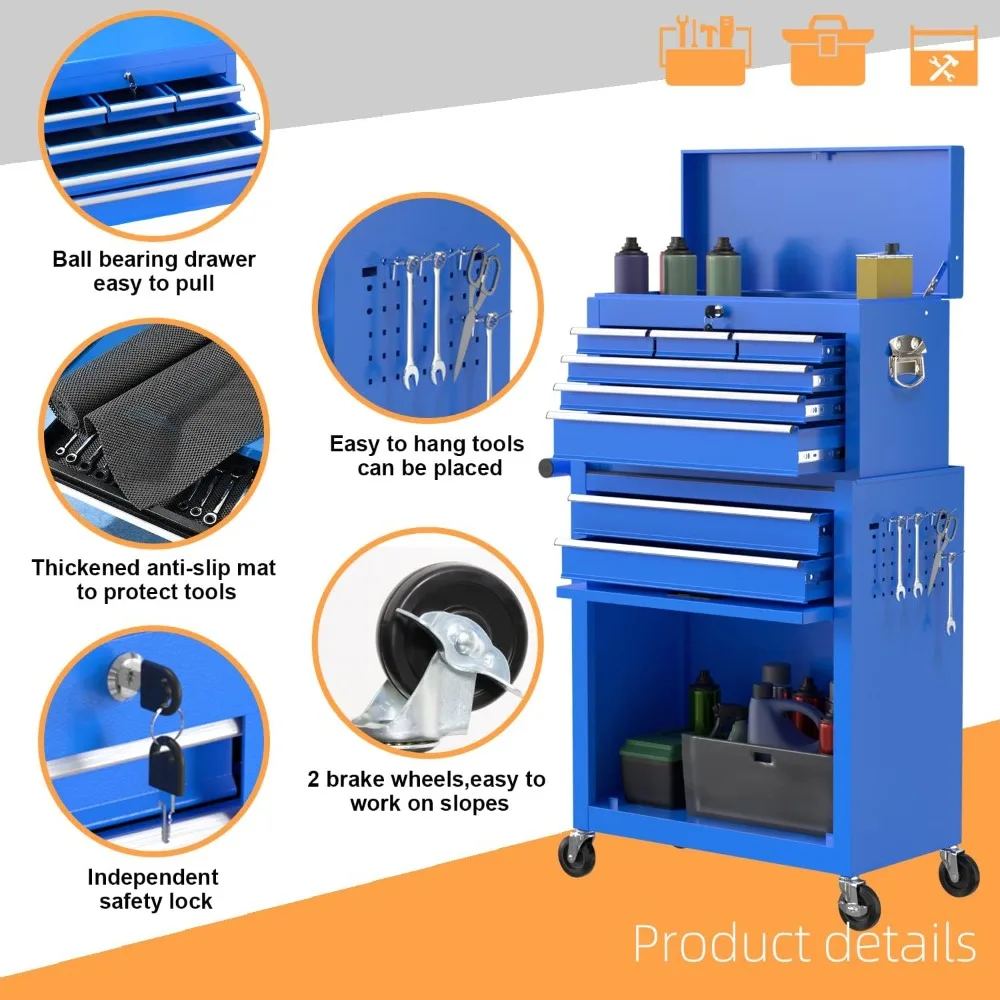 大容量ローリングツールチェスト、取り外し可能なキャビネット収納ツールボックス（ホイールと引き出し付き）、取り外し可能なツールボックス（Lサイズ）