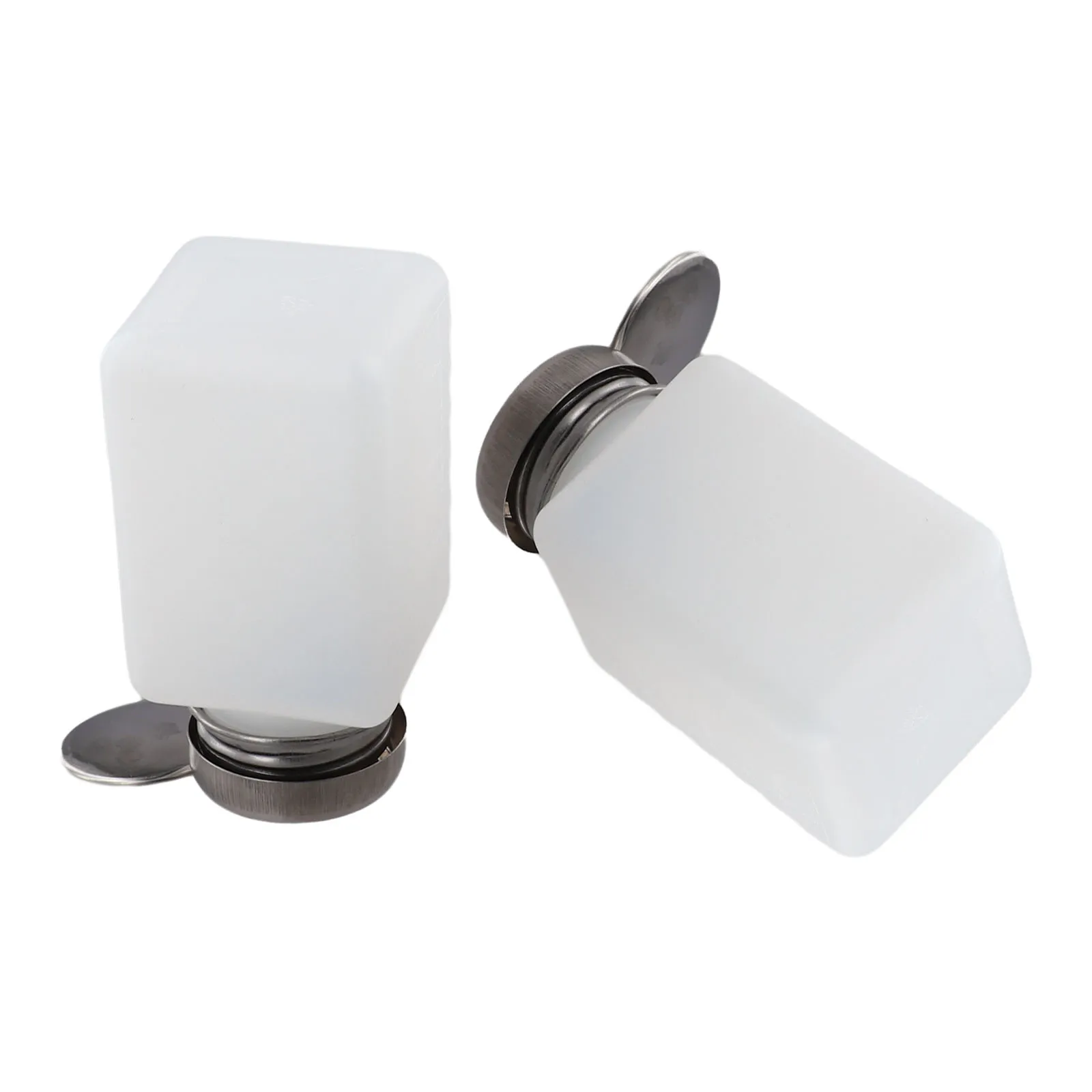 2pc Set of 200ml Flux Bottles with Push Pump and Hinged Stainless Steel Lid for Controlled Dispensing of Volatile Liquids