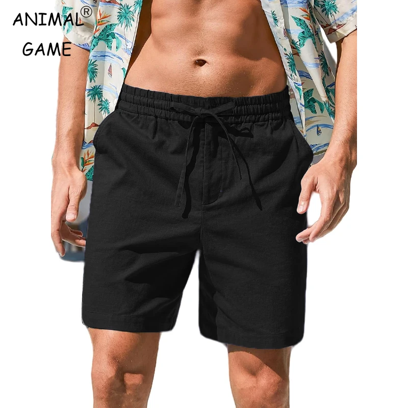 Мужские летние хлопковые эластичные шорты с эластичной завязкой, повседневные пляжные шорты, легкие дышащие шорты для улицы