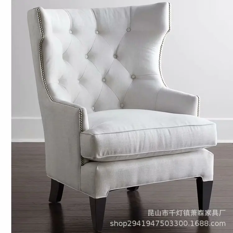 Picture 3: White fabric sofa chair model room buckle soft bag single sofa
