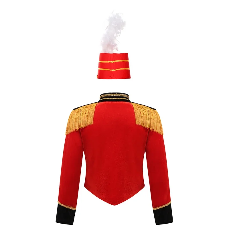 Kids Boys Girls Halloween Circus Ringmaster Costume Drummer Major Marching Band Uniforms with Soldier Hat