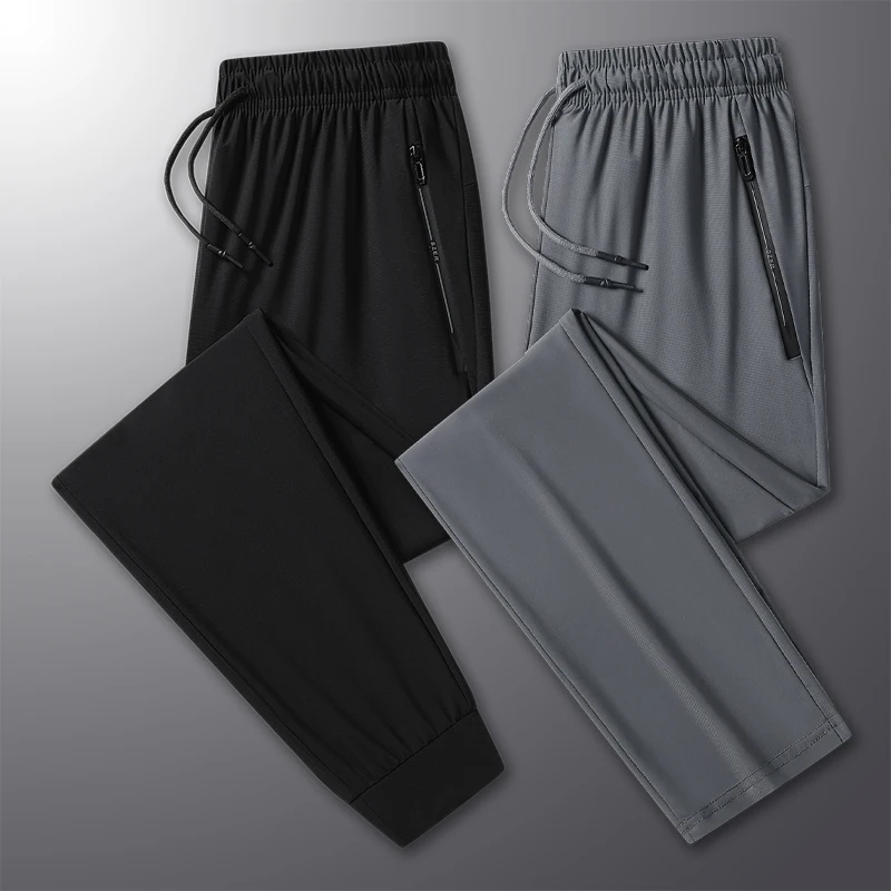 2PCS Summer Thin Ice Silk Quick Drying Men Pants Comfortable Cool Breathable Outdoor Sports Running Fitness Leisure Sports Pants