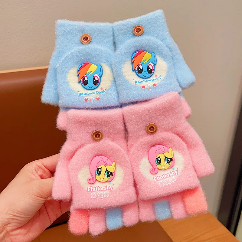 Miniso gants aveugles Little Pony pour enfants pour l'automne et l'hiver gants d'écriture chauds en polaire épaisse à cinq doigts